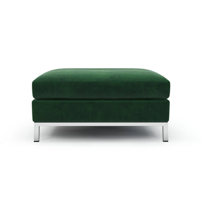 Raspail Pouf pieds chromés couleur Velours vert Sapin vue de face