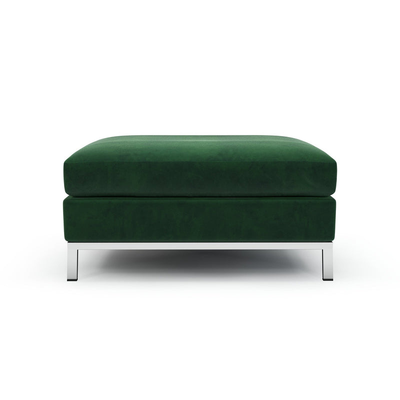 Raspail Pouf pieds chromés couleur Velours vert Sapin vue de face