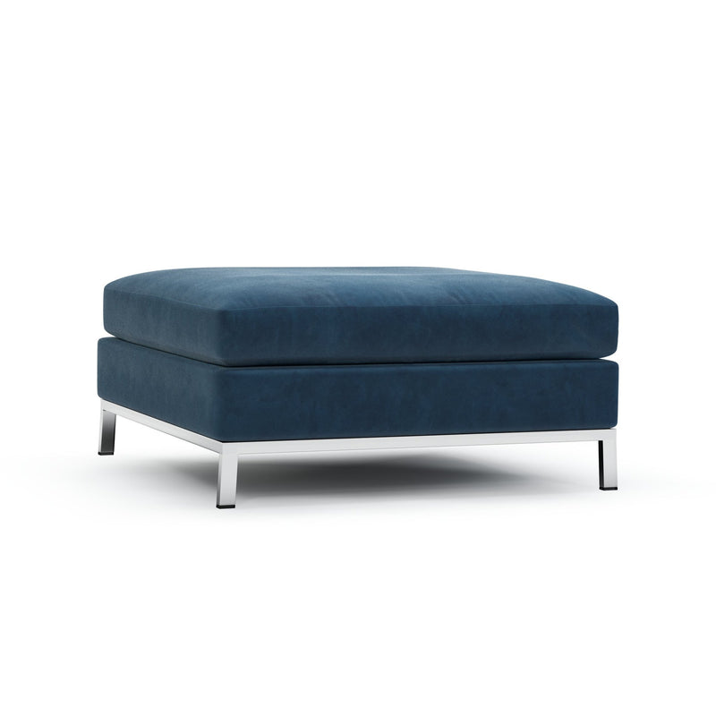 Raspail Pouf pieds chromés couleur Velours bleu Saphir vue 3/4