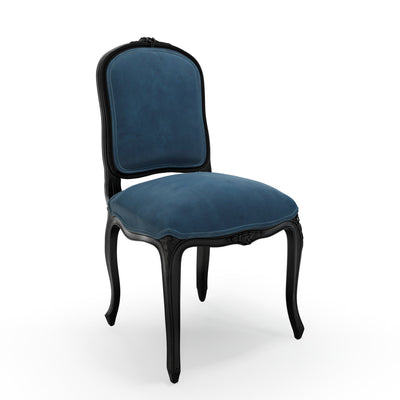 Sorgues Chaise patine Ebène couleur Velours bleu Saphir vue 3/4