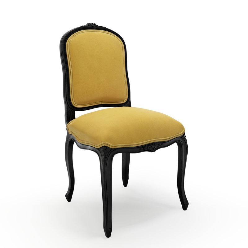 Sorgues Chaise patine Ebène couleur Velours jaune Mordoré vue 3/4