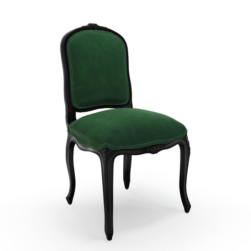 Sorgues Chaise patine Ebène couleur Velours vert Sapin vue 3/4