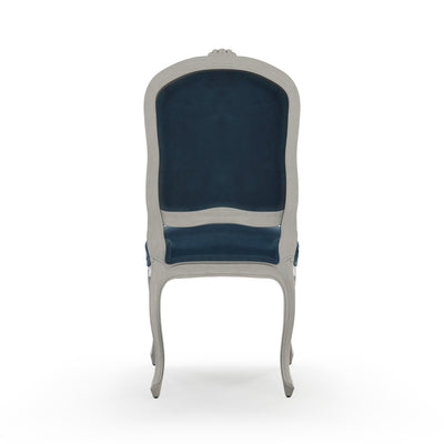 Sorgues Chaise patine Trianon couleur Velours bleu Saphir vue de dos