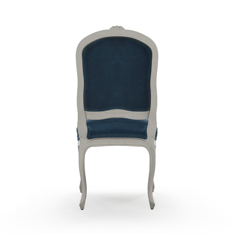 Sorgues Chaise patine Trianon couleur Velours bleu Saphir vue de dos