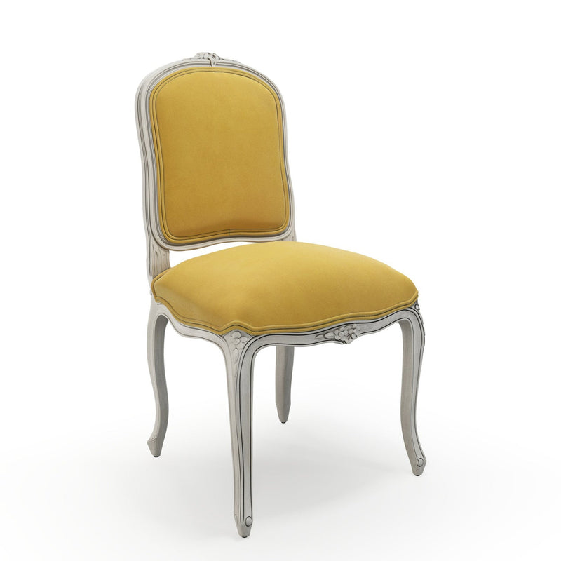 Sorgues Chaise patine Trianon couleur Velours jaune Mordoré vue 3/4