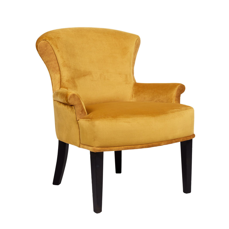 Victoria Fauteuil club couleur velours jaune mordoré vue 3/4