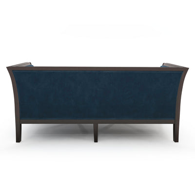 Corfou Canapé 2,5 places patine Palissandre Velours bleu Saphir vue de dos