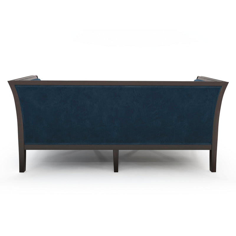 Corfou Canapé 2,5 places patine Palissandre Velours bleu Saphir vue de dos