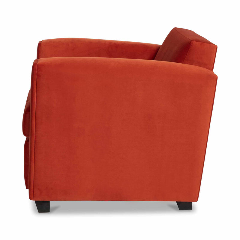 Mandel Fauteuil tapissé coloris rouge orangé vue de côté