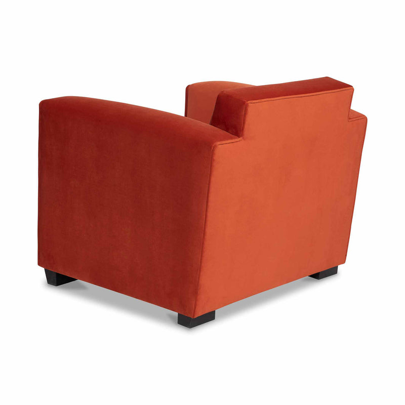 Mandel Fauteuil tapissé coloris rouge orangé vue de dos 3/4