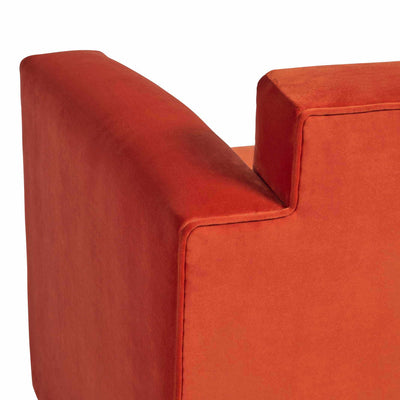 Mandel Fauteuil tapissé coloris rouge orangé vue zoomée de dos