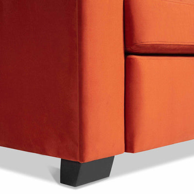 Mandel Fauteuil tapissé coloris rouge orangé vue zoomée des pieds