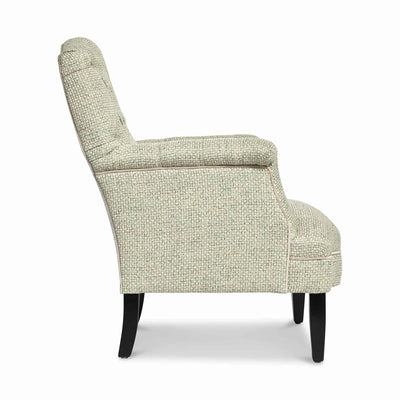 Rivoli capitonné fauteuil tapissée coloris beige vert vue de côté