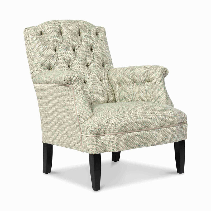 Rivoli capitonné fauteuil tapissée coloris beige vert vue 3/4