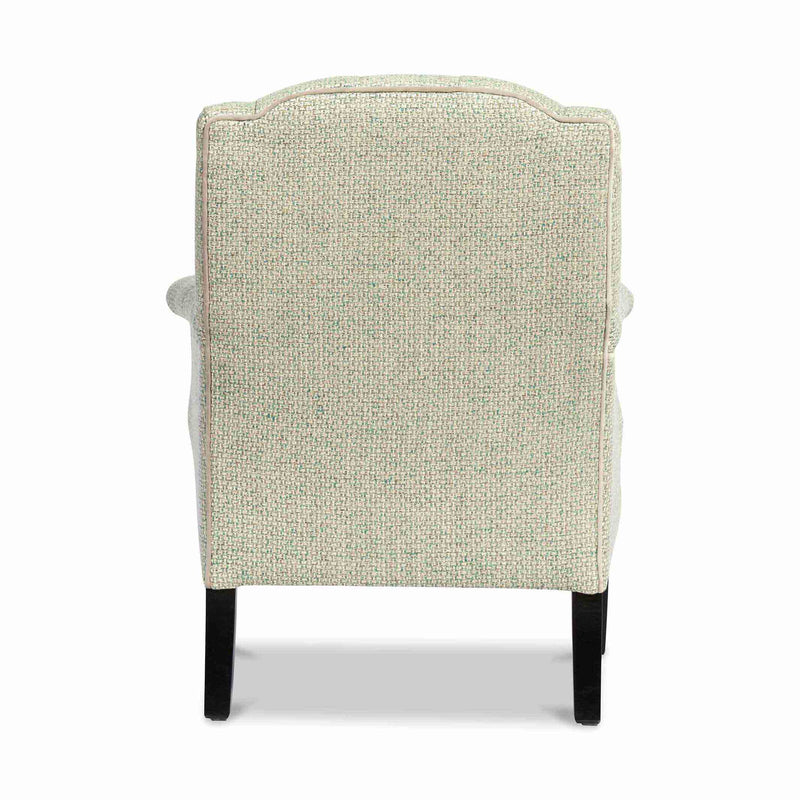 Rivoli capitonné fauteuil tapissée coloris beige vert vue de dos