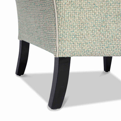 Rivoli capitonné fauteuil tapissée coloris beige vert vue zoomée pieds