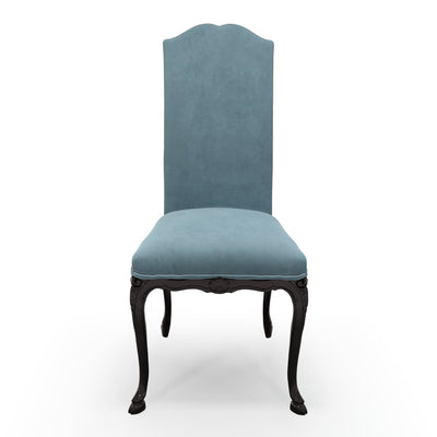 Brienne Chaise haute patine Ebène couleur Velours bleu Denim vue de face