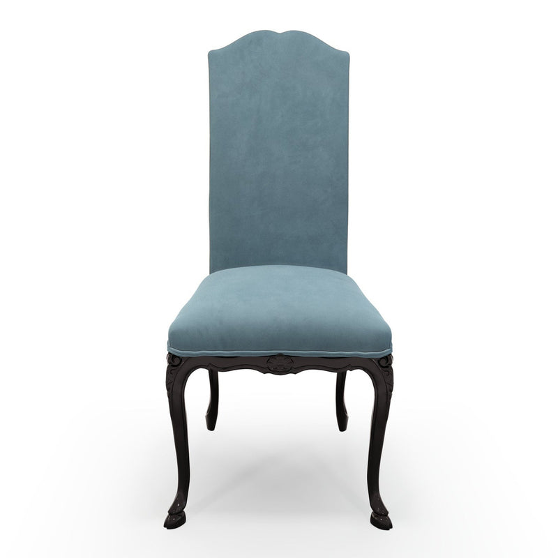 Brienne Chaise haute patine Ebène couleur Velours bleu Denim vue de face