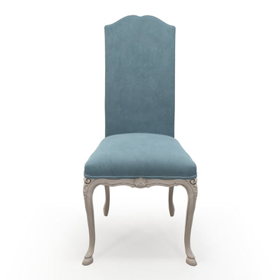 Brienne Chaise haute patine Trianon couleur Velours bleu Denim vue de face