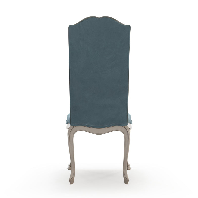 Brienne Chaise haute patine Trianon couleur Velours bleu Denim vue de dos