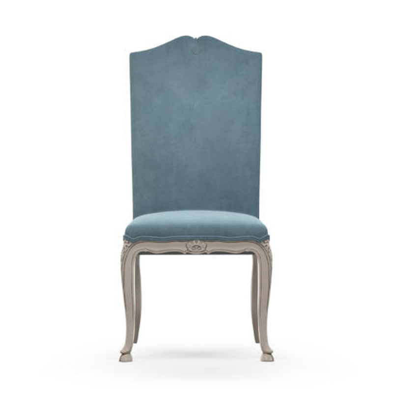 Brienne Chaise haute avec boutons patine Trianon  couleur Velours bleu Denim vue de face