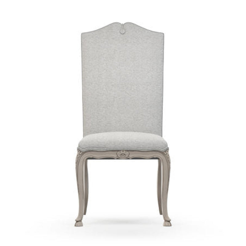 Brienne Chaise haute avec boutons patine Trianon couleur Chiné gris perle vue de face