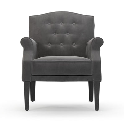 Charles Fauteuil club avec boutons pieds en tissu Velours gris Ardoise vue de face