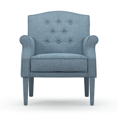 Charles Fauteuil club avec boutons pieds en tissu Chiné bleu Azur vue de face