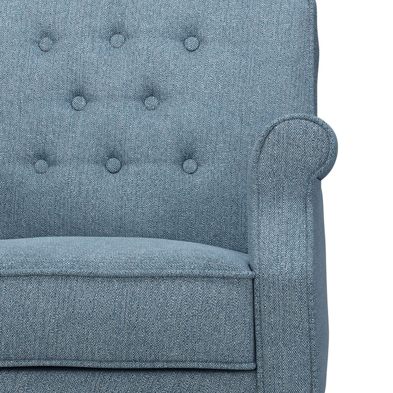 Charles Fauteuil club avec boutons pieds en tissu Chiné bleu Azur vue zoom