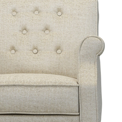 Charles Fauteuil club avec boutons pieds en tissu Chiné beige Pierre vue zoom