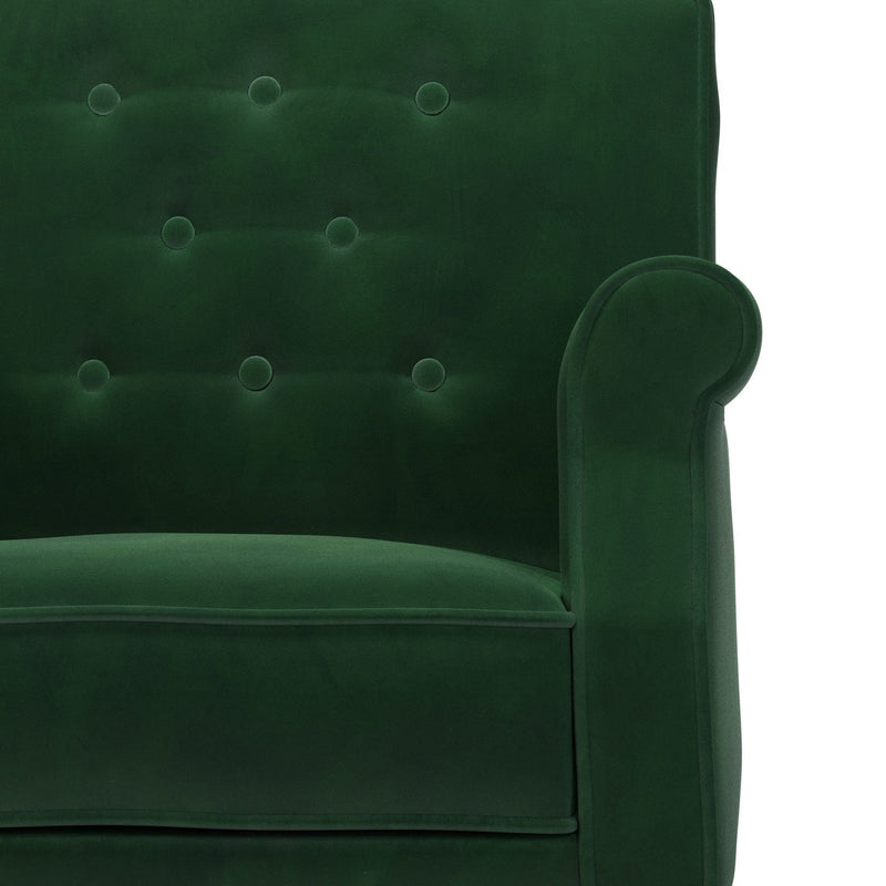 Charles Fauteuil club avec boutons pieds en tissu Velours vert Sapin vue  zoom