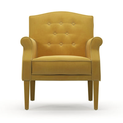 Charles Fauteuil club avec boutons pieds en tissu Velours jaune Mordoré vue de face