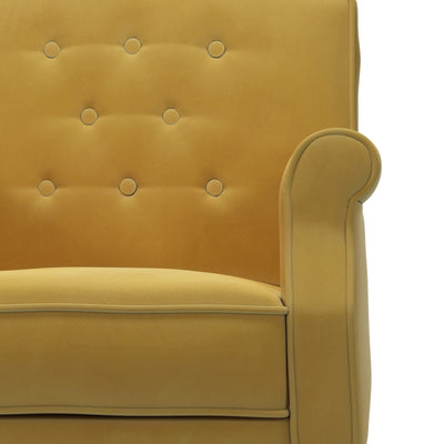 Charles Fauteuil club avec boutons pieds en tissu Velours jaune Mordoré vue zoom