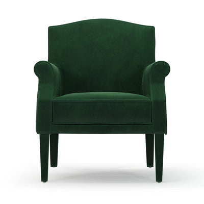 Charles Fauteuil club pieds en tissu couleur Velours vert Sapin vue de face