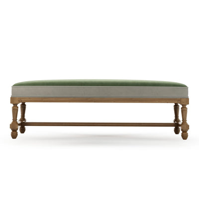 Ecouen Banc plat patine Brienne Grand Modèle Velours vert Sauge vue de face