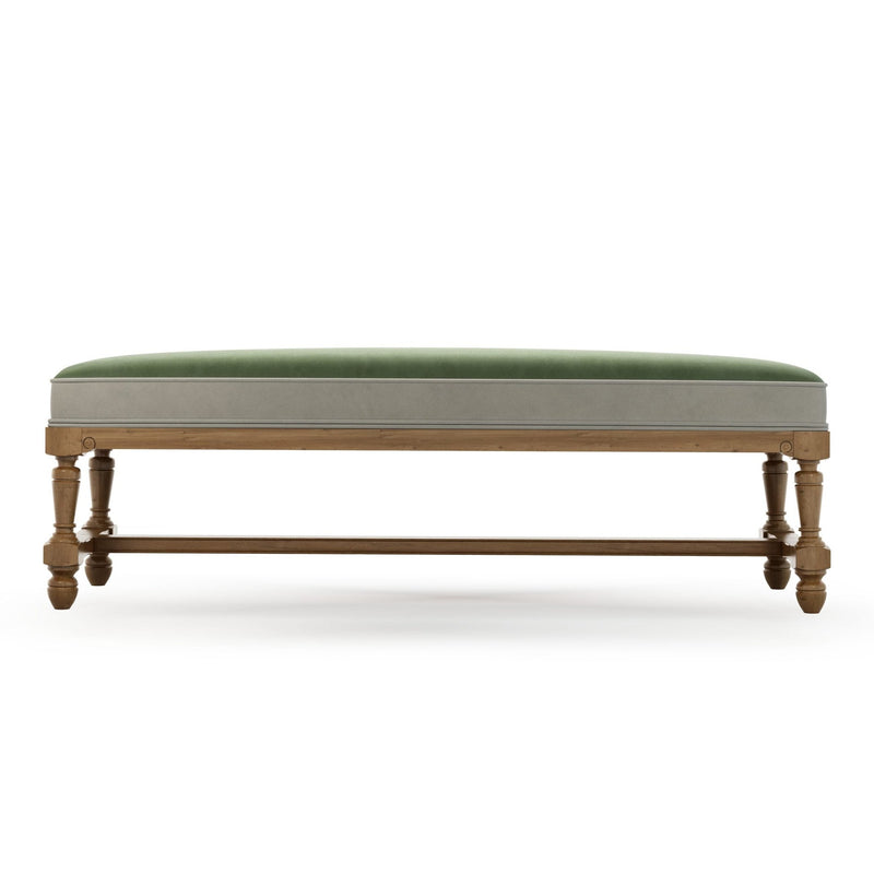 Ecouen Banc plat patine Brienne Grand Modèle Velours vert Sauge vue de face