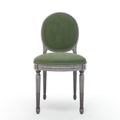 Médaillon Figeac Chaise patine Argentée couleur Velours vert Sauge vue de face