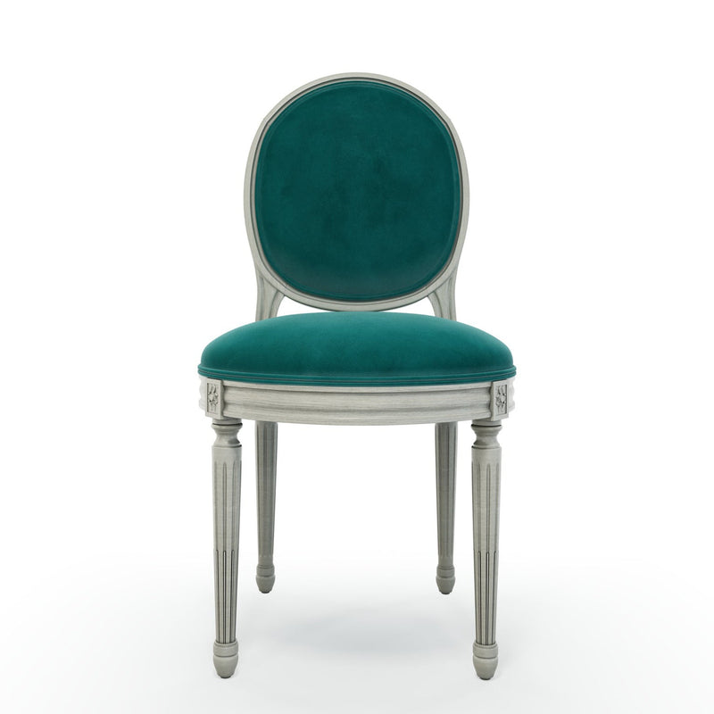 Médaillon Figeac Chaise patine Trianon couleur Velours vert Pétrole vue de face