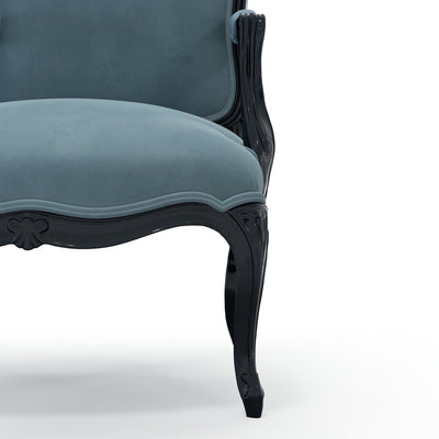 Figeac Fauteuil tapissé patine Ebène couleur Velours bleu Denim vue zoom