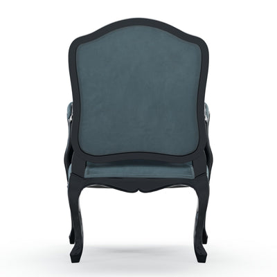 Figeac Fauteuil tapissé patine Ebène couleur Velours bleu Denim vue de dos