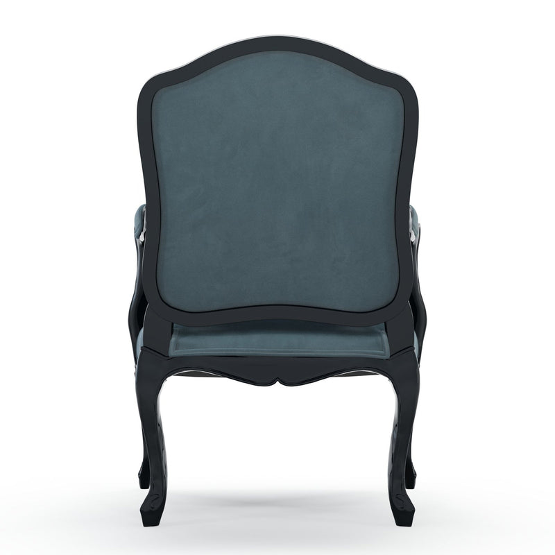 Figeac Fauteuil tapissé patine Ebène couleur Velours bleu Denim vue de dos