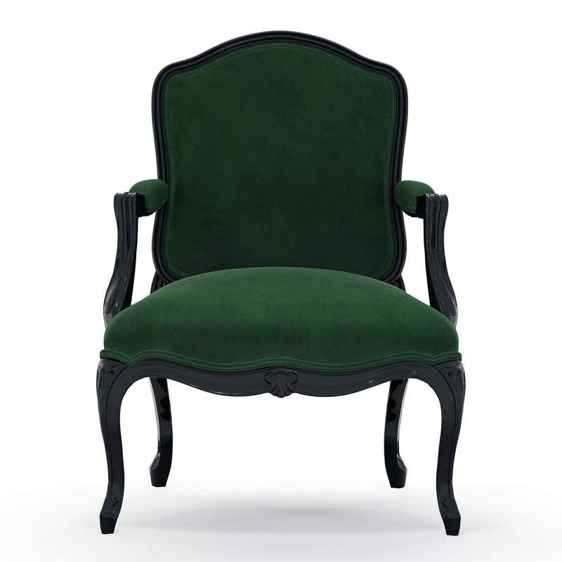 Figeac Fauteuil tapissé patine Ebène couleur Velours vert Sapin vue de face