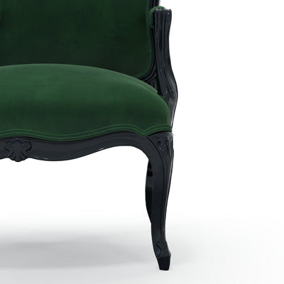 Figeac Fauteuil tapissé patine Ebène couleur Velours vert Sapin vue zoom