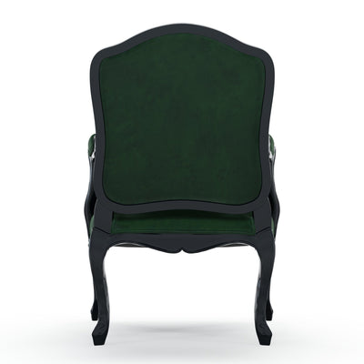 Figeac Fauteuil tapissé patine Ebène couleur Velours vert Sapin vue de dos