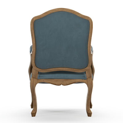 Figeac Fauteuil tapissé patine Brienne couleur Velours bleu Denim vue de dos