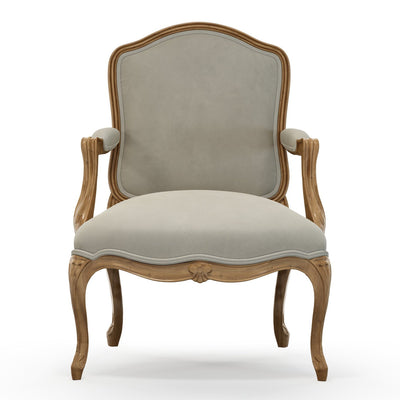 Figeac Fauteuil tapissé patine Brienne couleur Velours beige Pierre vue de face