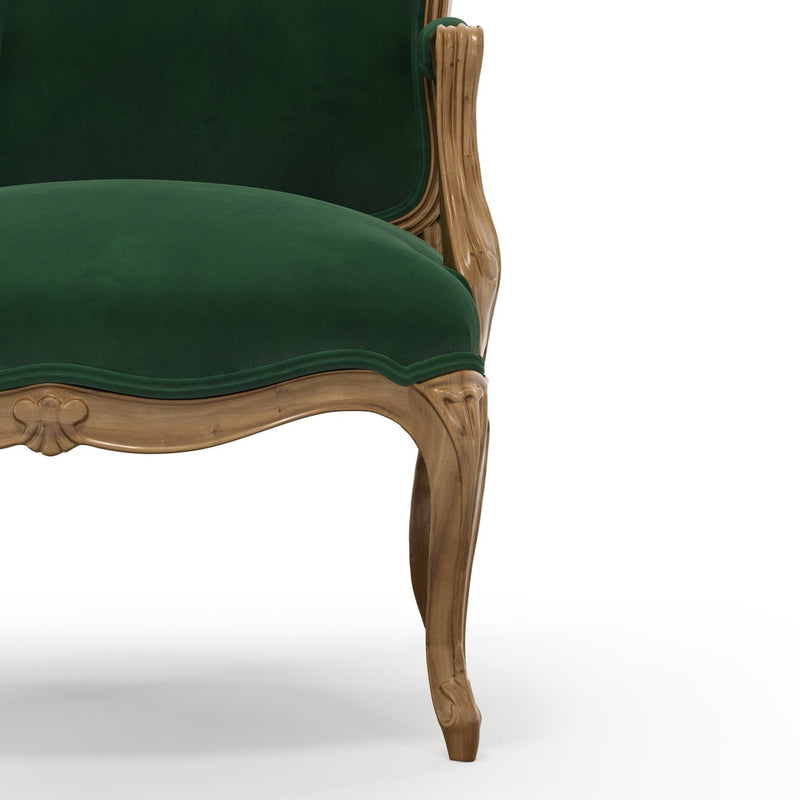 Figeac Fauteuil tapissé patine Brienne couleur Velours vert Sapin vue zoom