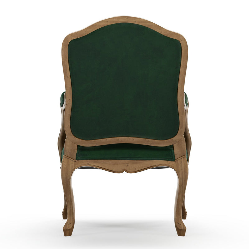 Figeac Fauteuil tapissé patine Brienne couleur Velours vert Sapin vue de dos