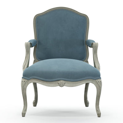 Figeac Fauteuil tapissé patine Trianon couleur Velours bleu Denim vue de face