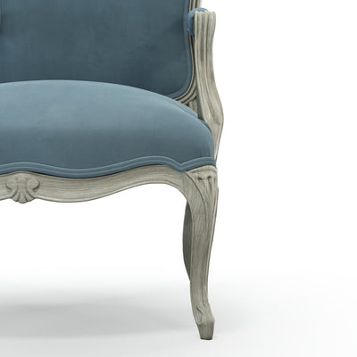 Figeac Fauteuil tapissé patine Trianon couleur Velours bleu Denim vue zoom